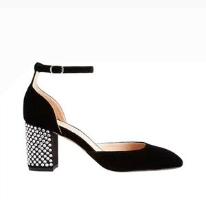New J. Crew Black Velvet Bedazzled Heels Size 7